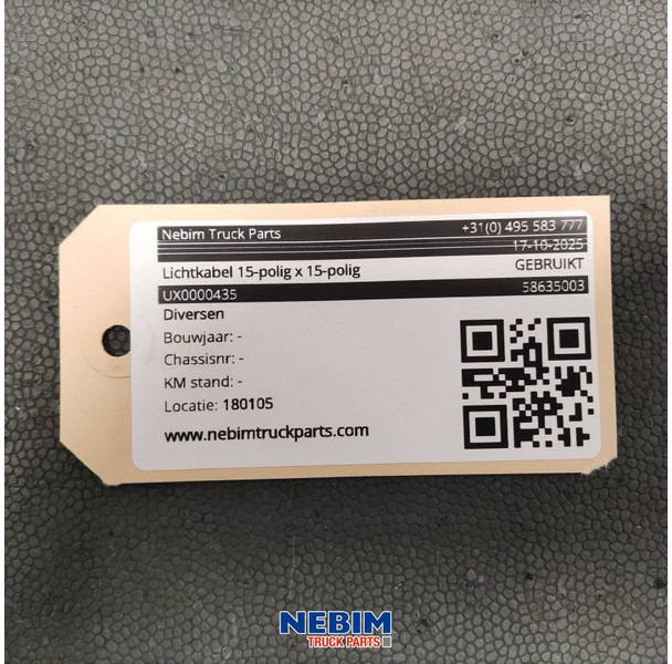 Diversen Diversen - UX0000435 - Lichtkabel 15-polig x 15-polig - قطع غيار - شاحنة: صورة 2 Diversen Diversen - UX0000435 - Lichtkabel 15-polig x 15-polig - قطع غيار - شاحنة: صورة 2