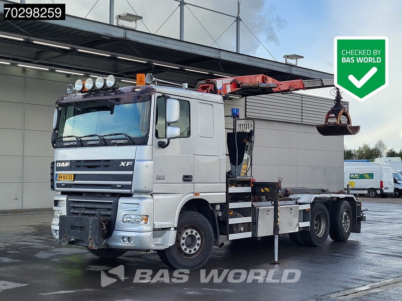 DAF XF105.410 XF 6X2 NL-Truck HMF 1643 Z2 Crane 24T Container system Lift+Steering-Axle Euro 5 - شاحنة - نظام الكابلات, شاحنة كرين: صورة 1 DAF XF105.410 XF 6X2 NL-Truck HMF 1643 Z2 Crane 24T Container system Lift+Steering-Axle Euro 5 - شاحنة - نظام الكابلات, شاحنة كرين: صورة 1