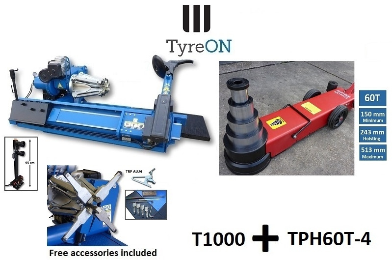 T1000 2-speed 56 Inch truck tyre changer + 60T 4-stage air hydraulic jack TPH60T-4 - معدات الورش: صورة 1 T1000 2-speed 56 Inch truck tyre changer + 60T 4-stage air hydraulic jack TPH60T-4 - معدات الورش: صورة 1