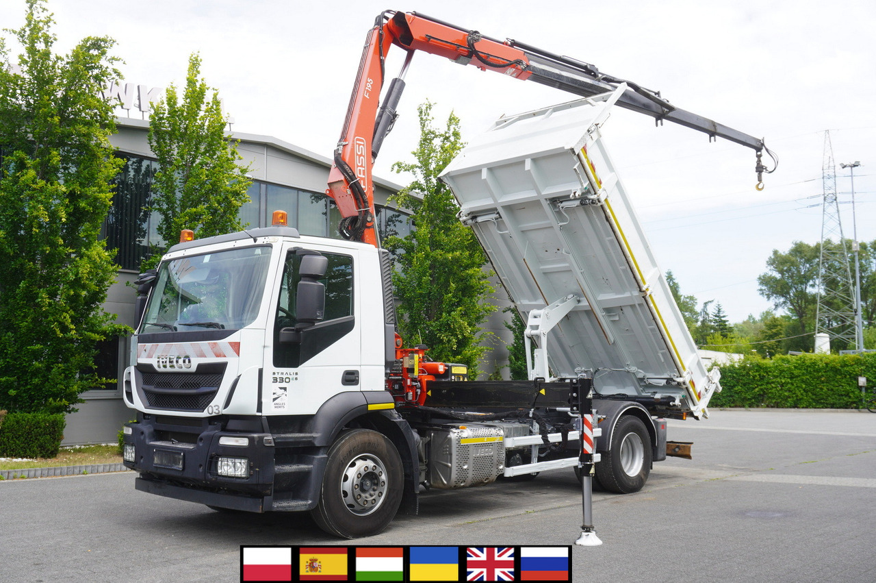 IVECO STRALIS 330 E6 / FASSI 195A 8.5 T / 3-side tipper - شاحنة قلاب, شاحنة كرين: صورة 1 IVECO STRALIS 330 E6 / FASSI 195A 8.5 T / 3-side tipper - شاحنة قلاب, شاحنة كرين: صورة 1