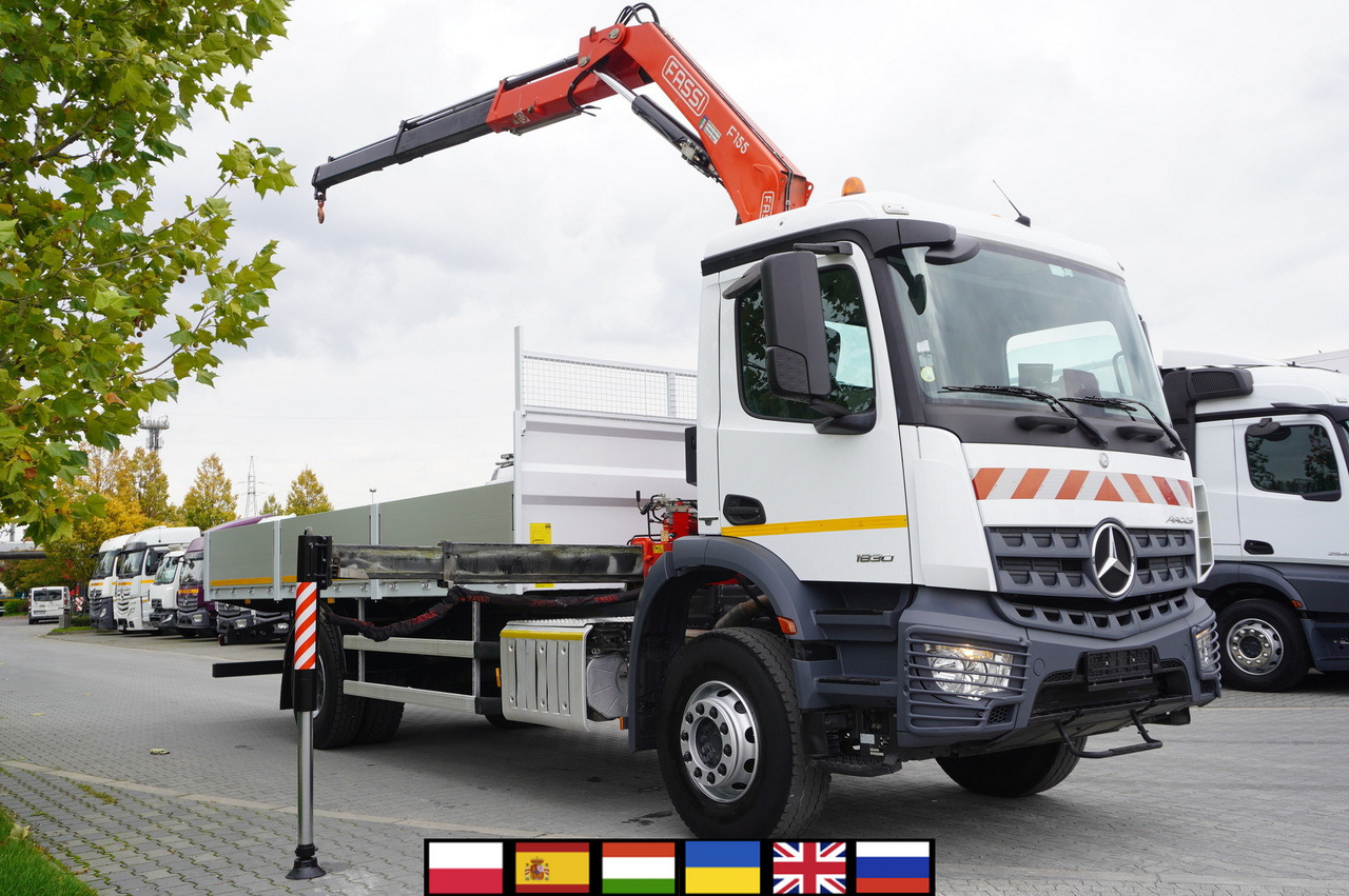 MERCEDES-BENZ Arocs 1830 / Flatbed 16 EPAL / HDS Fassi 155 / Reach 8 m / Load capacity 6160 kg - شاحنات مسطحة, شاحنة كرين: صورة 1 MERCEDES-BENZ Arocs 1830 / Flatbed 16 EPAL / HDS Fassi 155 / Reach 8 m / Load capacity 6160 kg - شاحنات مسطحة, شاحنة كرين: صورة 1
