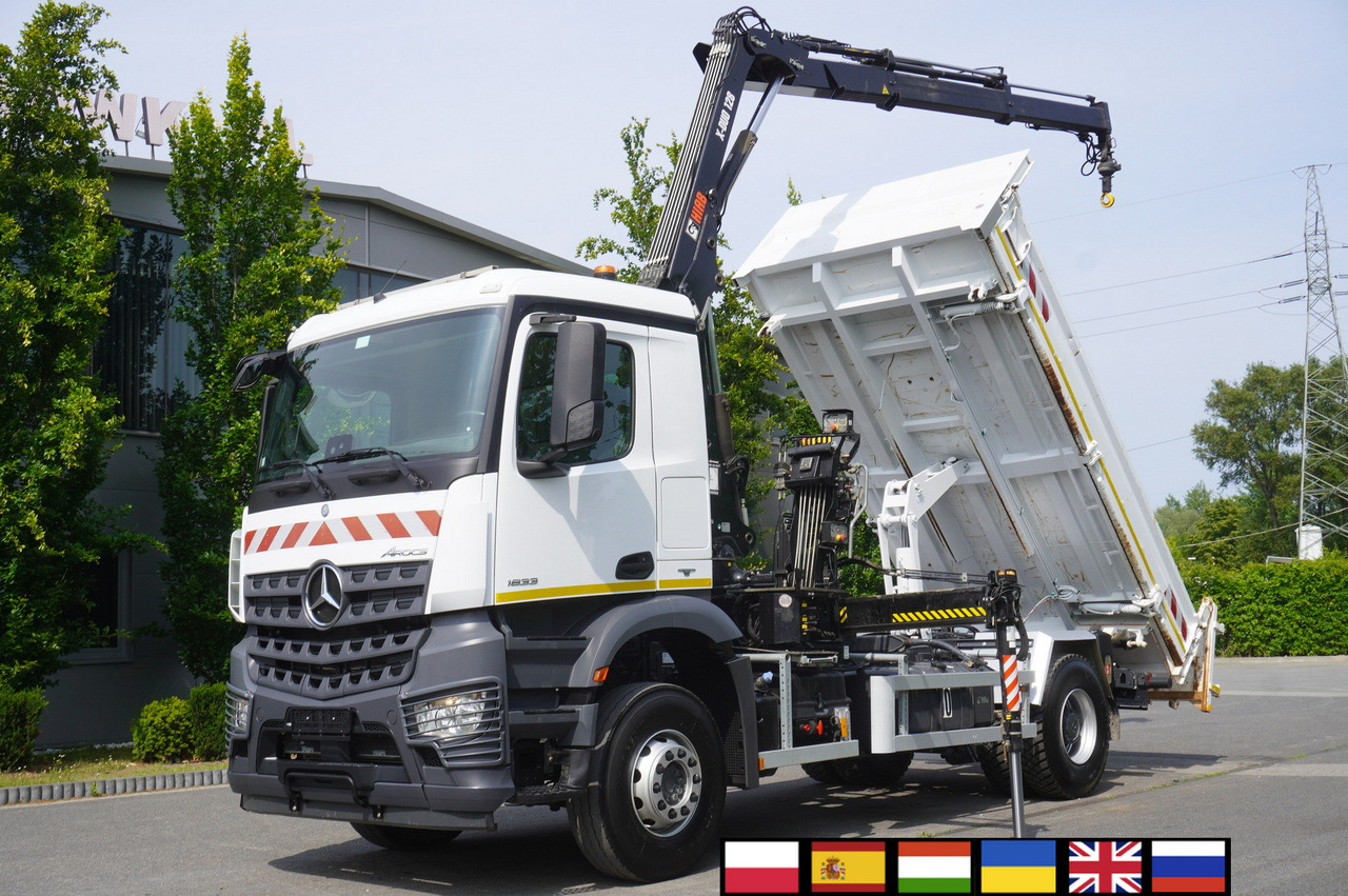 MERCEDES-BENZ Arocs 1833 / 87,000 km!!! / Hds HIAB X-DUO 128 B-2 / three-sided tipper - شاحنات مسطحة, شاحنة كرين: صورة 1 MERCEDES-BENZ Arocs 1833 / 87,000 km!!! / Hds HIAB X-DUO 128 B-2 / three-sided tipper - شاحنات مسطحة, شاحنة كرين: صورة 1