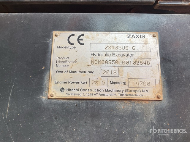 2018 Hitachi ZX135US-6 Tracked Excavator - حفار زحاف: صورة 3 2018 Hitachi ZX135US-6 Tracked Excavator - حفار زحاف: صورة 3