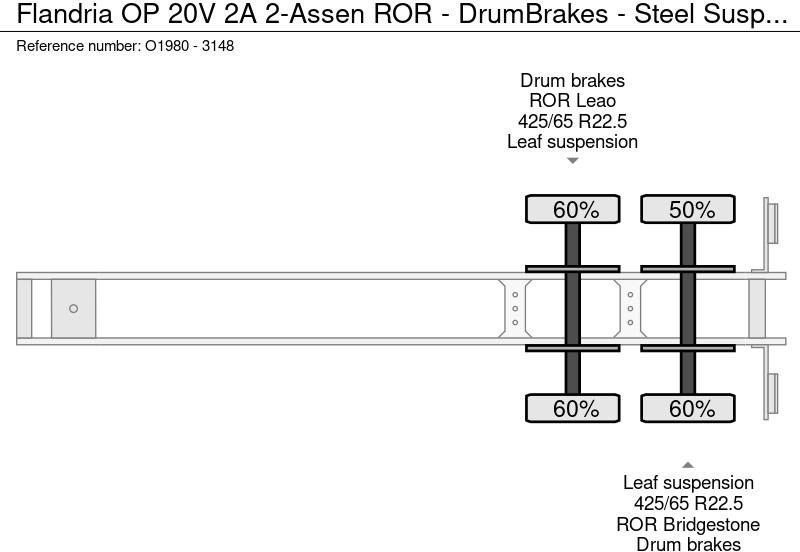 نصف مقطورة لنقل الحاويات Flandria OP 20V 2A 2-Assen ROR - DrumBrakes - Steel Suspension - 20FT (O1980): صورة 20