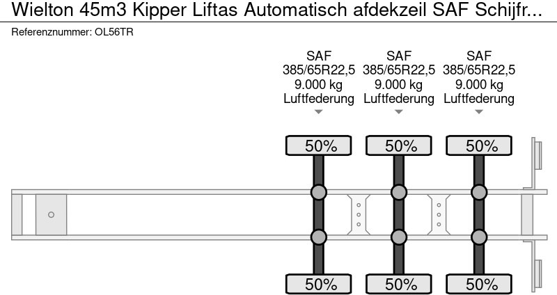 قلابة نصف مقطورة نصف مقطورة قلابة Wielton 45m3 Kipper Liftas Automatisch afdekzeil SAF Schijfremmen APK 12-2025: صورة 18