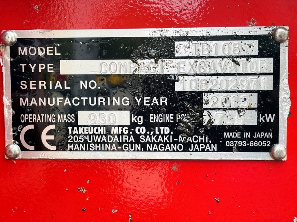 Takeuchi TB108 (3983) - حفارة مُصَّغرة: صورة 3 Takeuchi TB108 (3983) - حفارة مُصَّغرة: صورة 3