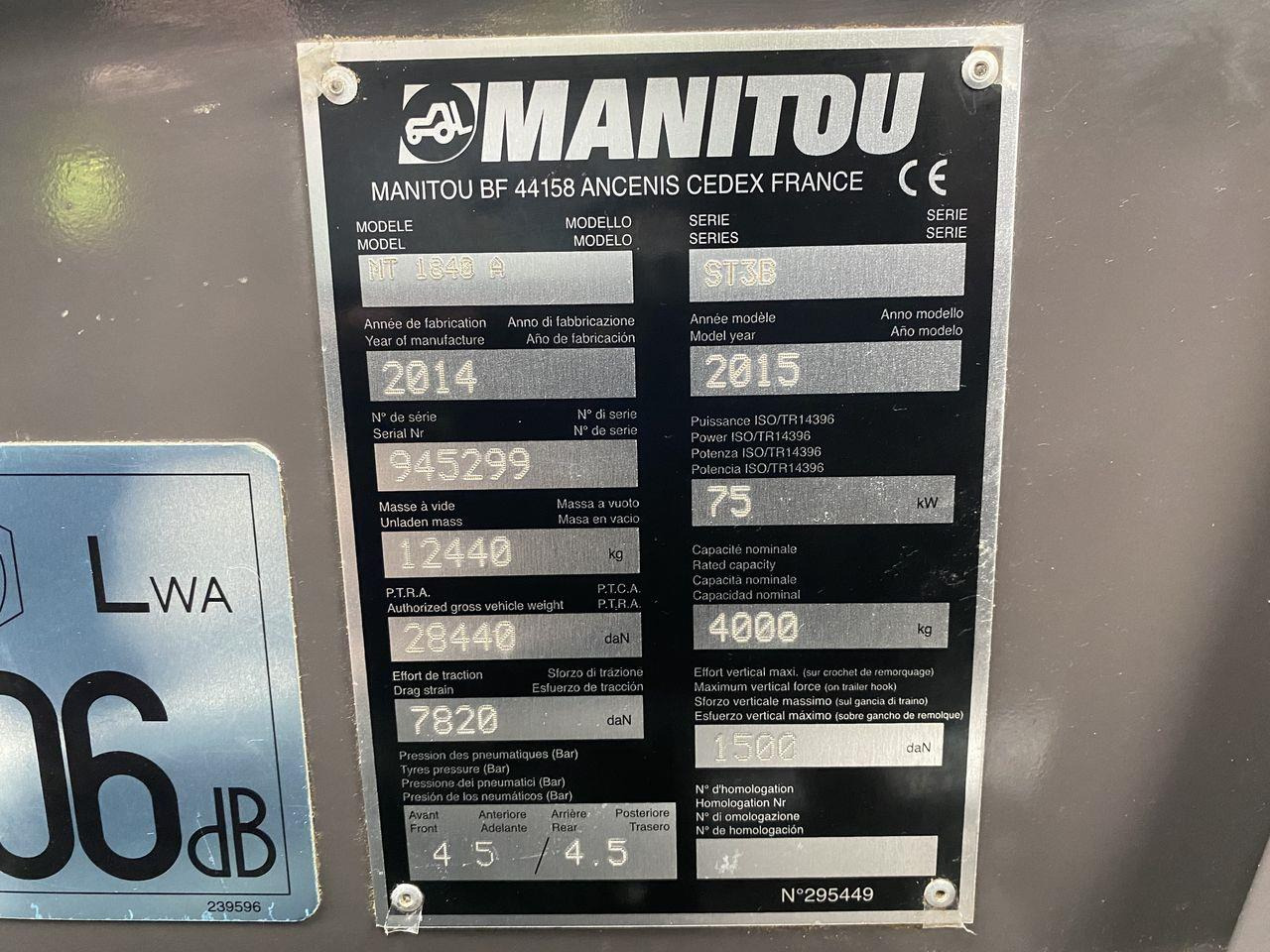 رافعة تلسكوبية Manitou MT1840A ST3B: صورة 10