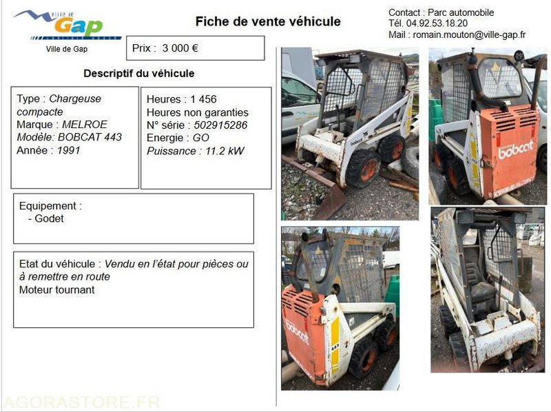 CHARGEUSE COMPACTE MELROE BOBCAT 443 - تركس: صورة 1 CHARGEUSE COMPACTE MELROE BOBCAT 443 - تركس: صورة 1