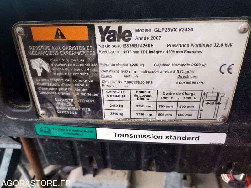 Chariot Élévateur YALE GLP25VX (2007) - Pour Pièces ou Réparation - رافعة شوكية تعمل بالغاز: صورة 2 Chariot Élévateur YALE GLP25VX (2007) - Pour Pièces ou Réparation - رافعة شوكية تعمل بالغاز: صورة 2