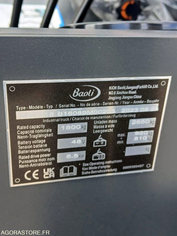 Chariot élévateur Baoli KBET18 Electrique 4350 NEUF - رافعة شوكية كهربائية: صورة 5 Chariot élévateur Baoli KBET18 Electrique 4350 NEUF - رافعة شوكية كهربائية: صورة 5