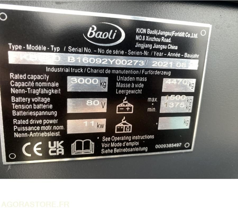 Chariot élévateur NEUF BAOLI KBE30N 3T ELECTRIQUE - رافعة شوكية كهربائية: صورة 3 Chariot élévateur NEUF BAOLI KBE30N 3T ELECTRIQUE - رافعة شوكية كهربائية: صورة 3