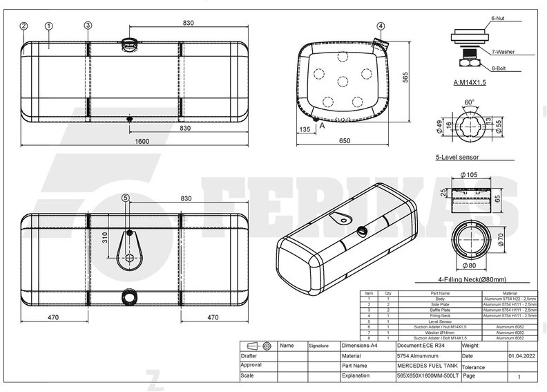 جديدة خزان الوقود - شاحنة Mercedes-Benz New aluminum fuel tank 500L: صورة 7