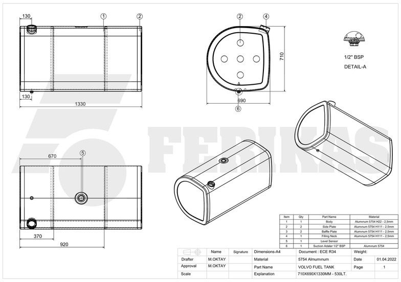 جديدة خزان الوقود - شاحنة Volvo New aluminum fuel 530L: صورة 8