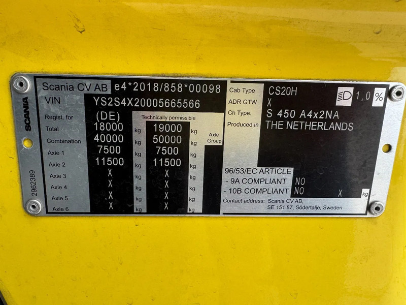 وحدة جر Scania S450 NGS 4X2 EURO 6 RETARDER SKIRTS SPOILERS 4 UNITS AVAILABLE: صورة 13