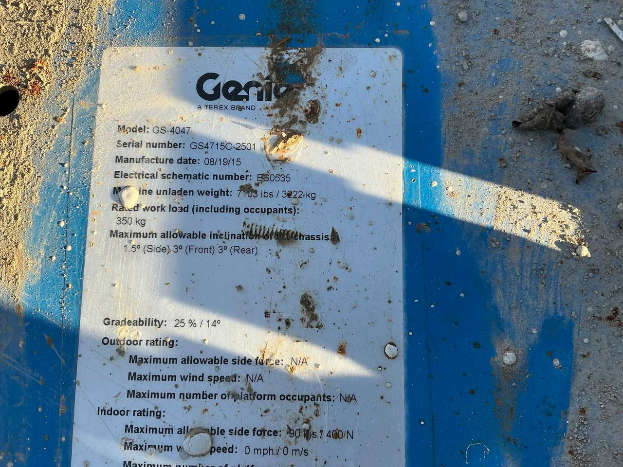 معدات الوصول GENIE - GS4047 - AERIAL WORK PLATFORMS - 2015 (ESN14015024): صورة 19