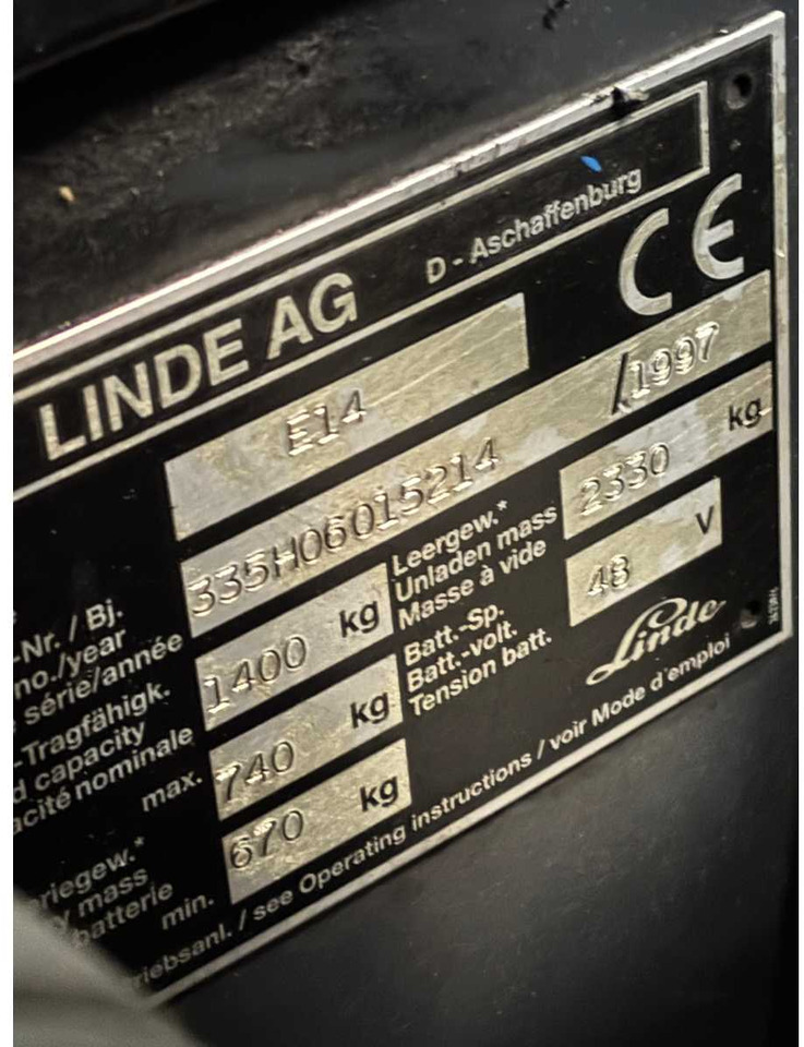 رافعة شوكية LINDE E 14 ELECTRIC FORKLIFT: صورة 8 رافعة شوكية LINDE E 14 ELECTRIC FORKLIFT: صورة 8