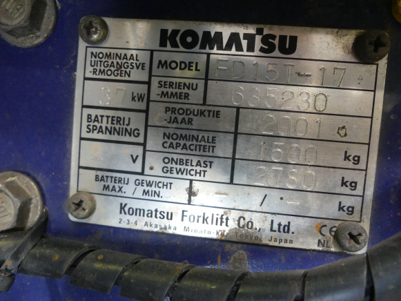 Chariot élévateur Komatsu FD15T-17 - رافعة شوكية: صورة 3 Chariot élévateur Komatsu FD15T-17 - رافعة شوكية: صورة 3