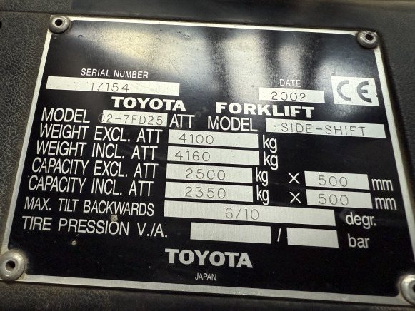 Chariot élévateur frontal électrique TOYOTA 02-7FD25 - رافعة شوكية كهربائية: صورة 3 Chariot élévateur frontal électrique TOYOTA 02-7FD25 - رافعة شوكية كهربائية: صورة 3