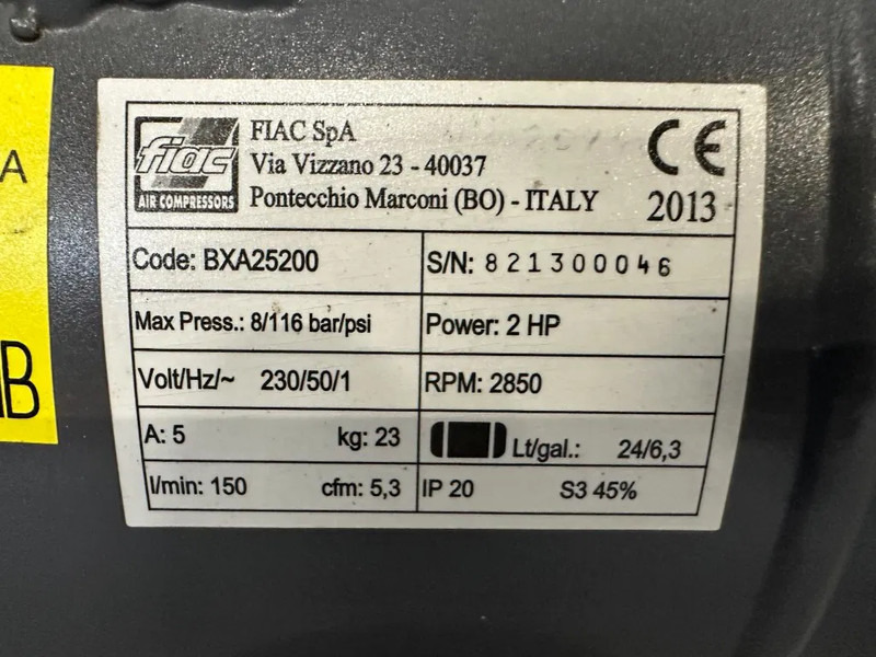 Airmec Fiac BXA 25200 Elektrische Zuigercompressor 2 PK 150 L / min 8 Bar - الضاغط: صورة 3 Airmec Fiac BXA 25200 Elektrische Zuigercompressor 2 PK 150 L / min 8 Bar - الضاغط: صورة 3