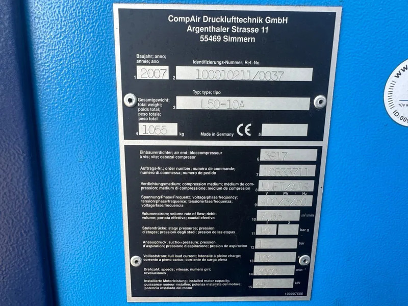 Compair L50 - 10A 45 kW 7.55 m3 / min 10 Bar Elektrische Schroefcompressor - الضاغط: صورة 2 Compair L50 - 10A 45 kW 7.55 m3 / min 10 Bar Elektrische Schroefcompressor - الضاغط: صورة 2