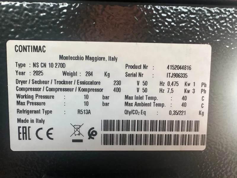 Contimac NS CN 10S 270D 7.5 kW 965 L / min 10 Bar Elektrische Schroefcompressor met Droger en Ketel - الضاغط: صورة 3 Contimac NS CN 10S 270D 7.5 kW 965 L / min 10 Bar Elektrische Schroefcompressor met Droger en Ketel - الضاغط: صورة 3