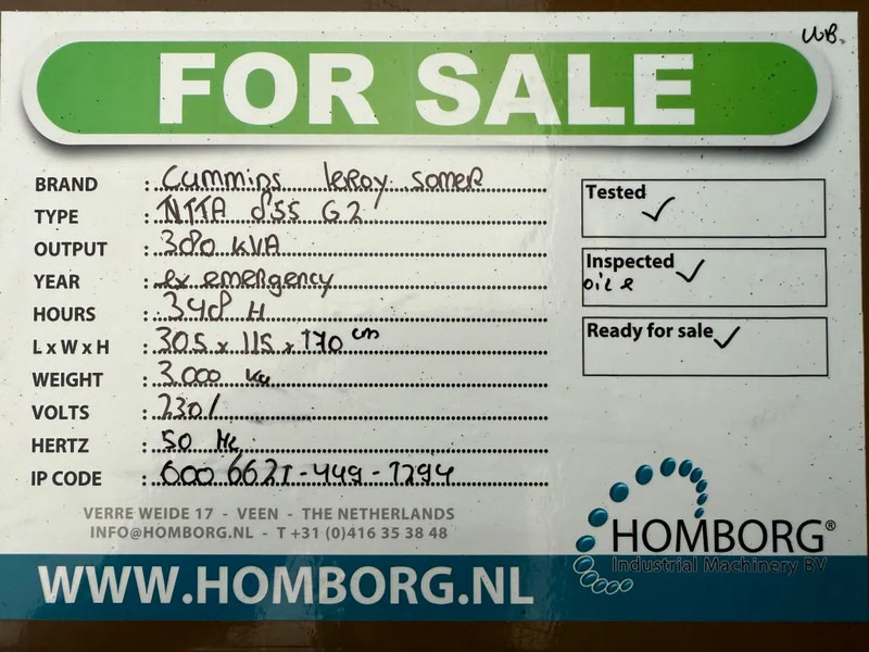 مجموعة المولدات Cummins NTTA 855 G2 Leroy Somer 380 kVA generatorset ex Emergency 348 hours: صورة 17 مجموعة المولدات Cummins NTTA 855 G2 Leroy Somer 380 kVA generatorset ex Emergency 348 hours: صورة 17