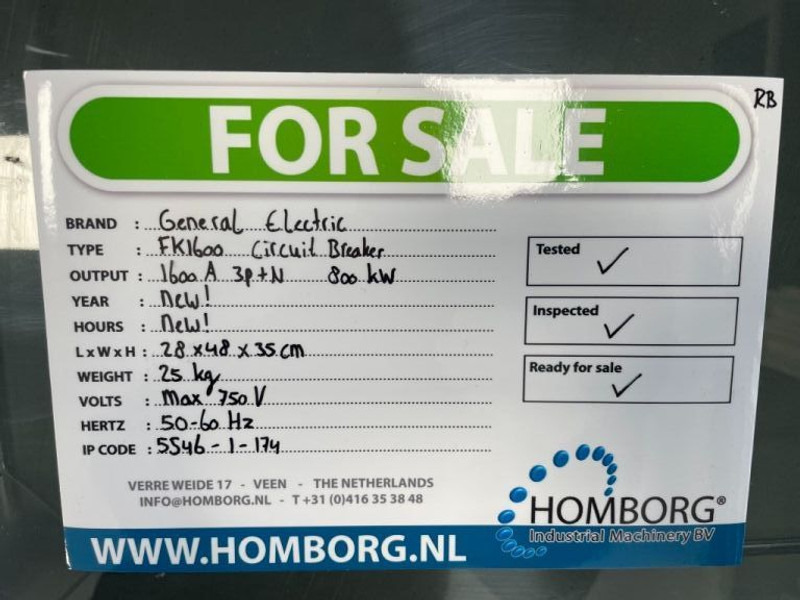 جديدة مجموعة المولدات General Electric FK1600 Circuit breaker / hoofdschakelaar NEW!: صورة 8