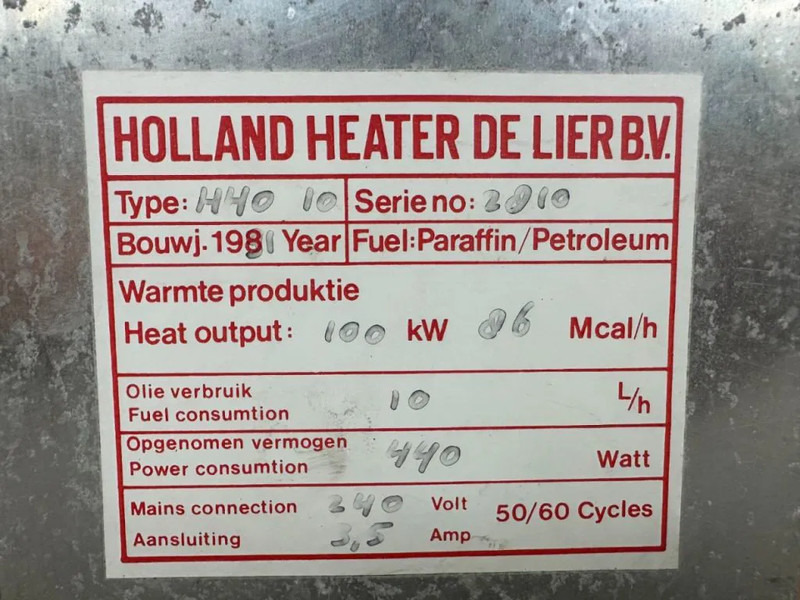 Holland Holland Heater HHO 10 Kachel 100 kW Diesel Heater - سخان البناء: صورة 5 Holland Holland Heater HHO 10 Kachel 100 kW Diesel Heater - سخان البناء: صورة 5