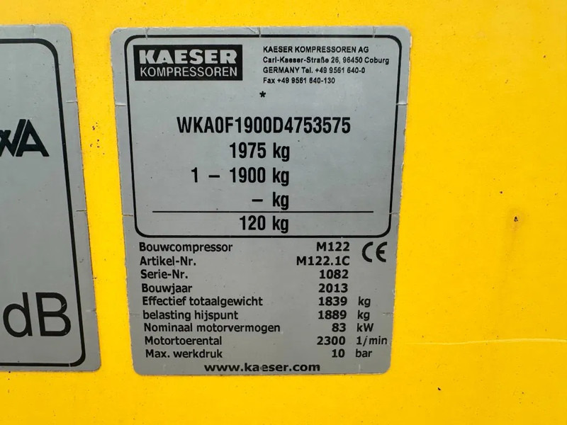 Kaeser M122 Deutz 11.1 m3 / min 10 Bar 83 kW Mobiele Diesel Compressor - الضاغط: صورة 3 Kaeser M122 Deutz 11.1 m3 / min 10 Bar 83 kW Mobiele Diesel Compressor - الضاغط: صورة 3