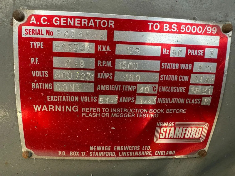 مجموعة المولدات Perkins Stamford 125 kVA noodstroom aggregaat generatorset as New ! 176 hours !: صورة 11