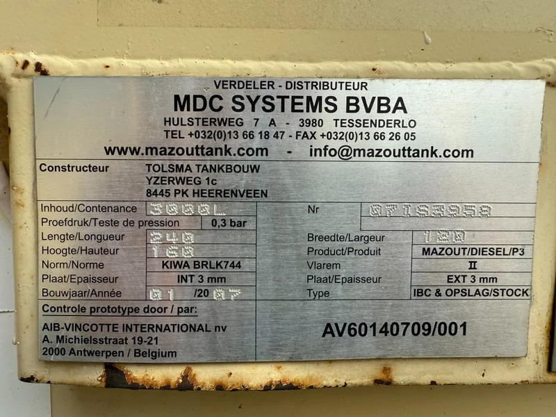 حاوية شحن Tolsma Kiwa IBC 3000 liter Dieseltank Brandstoftank: صورة 14 حاوية شحن Tolsma Kiwa IBC 3000 liter Dieseltank Brandstoftank: صورة 14