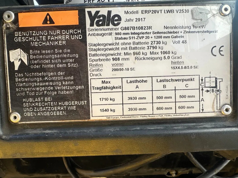 Yale ERP 20 VT 2 ton Duplex Sideshift Positioner Elektra Heftruck 2017 - رافعة شوكية كهربائية: صورة 3 Yale ERP 20 VT 2 ton Duplex Sideshift Positioner Elektra Heftruck 2017 - رافعة شوكية كهربائية: صورة 3