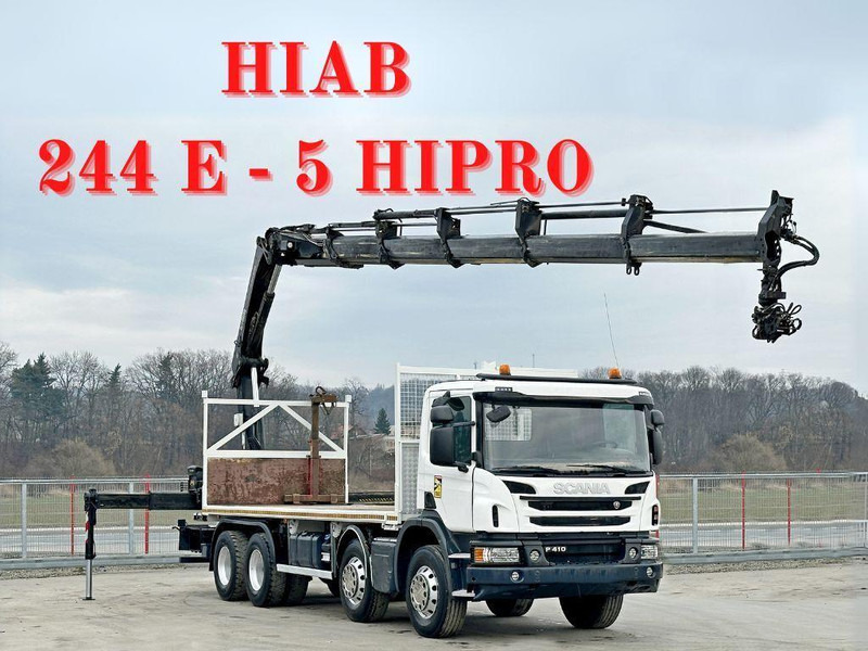 Scania P 410*PLATFORM 7,00m*HIAB 244 E-5 HIPRO+FUNK/8x4 - شاحنات مسطحة, شاحنة كرين: صورة 1 Scania P 410*PLATFORM 7,00m*HIAB 244 E-5 HIPRO+FUNK/8x4 - شاحنات مسطحة, شاحنة كرين: صورة 1