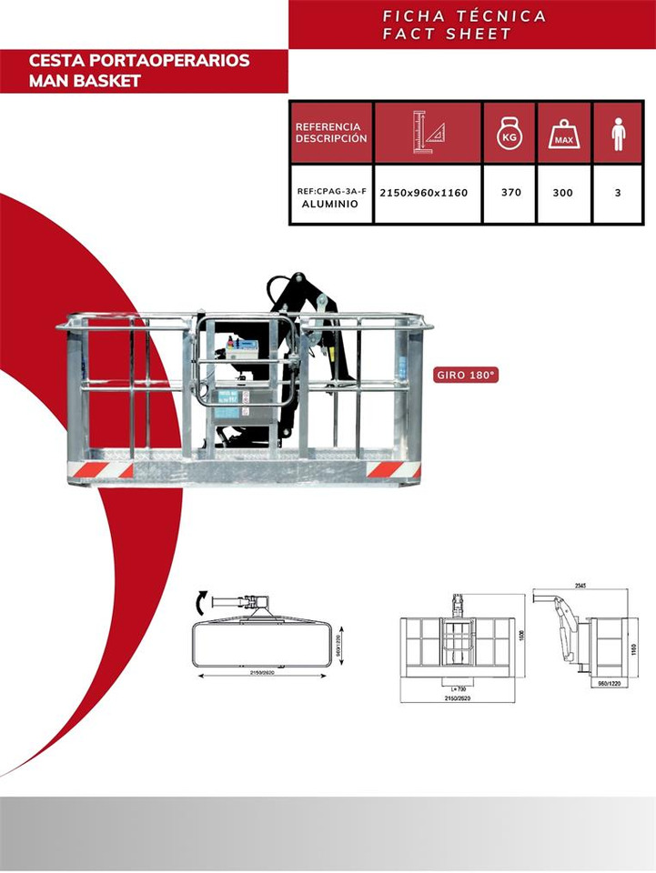 180º self-leveling aluminum man basket CPAG-3A-F - ملحق - ونش كرين: صورة 3 180º self-leveling aluminum man basket CPAG-3A-F - ملحق - ونش كرين: صورة 3