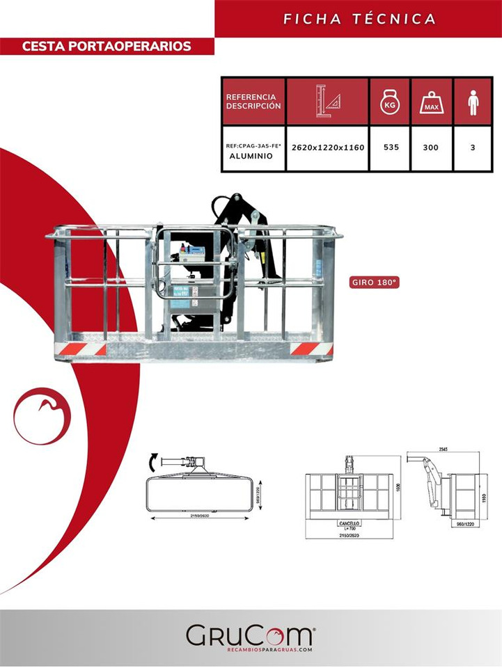 Self-leveling aluminum man basket 180º CPAG-3A5-FE* - ملحق - ونش كرين: صورة 4 Self-leveling aluminum man basket 180º CPAG-3A5-FE* - ملحق - ونش كرين: صورة 4