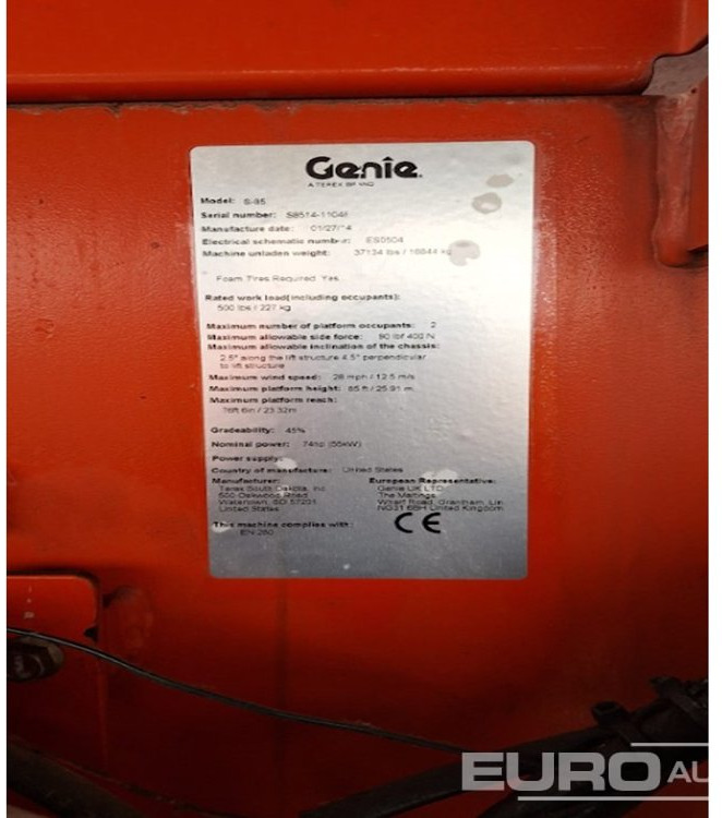 2014 Genie S-85 - معدات الوصول: صورة 3 2014 Genie S-85 - معدات الوصول: صورة 3