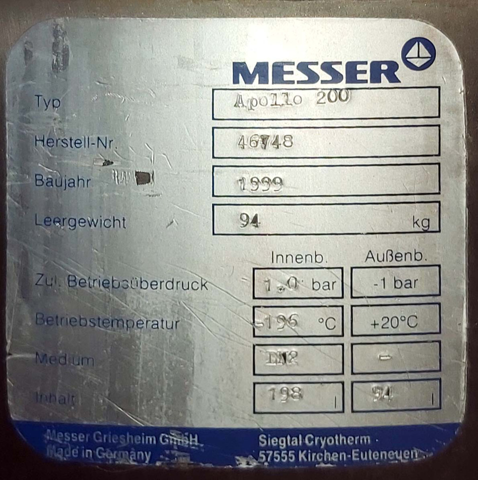 Cryotherm Apollo Dewar vessel cryogenic used for liquid nitrogen 200 liters - خزان تخزين: صورة 3 Cryotherm Apollo Dewar vessel cryogenic used for liquid nitrogen 200 liters - خزان تخزين: صورة 3