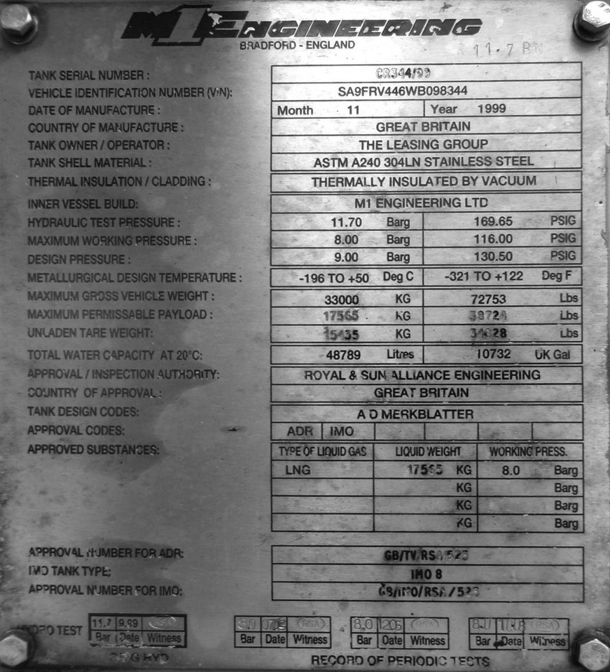 نصف مقطورة صهريج M1 Engineering LNG Methan Methane Gas Cryogenic: صورة 8
