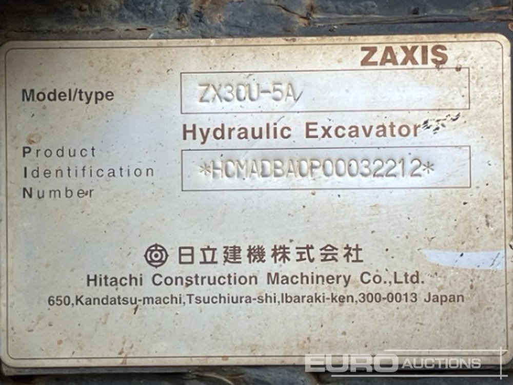 حفارة مُصَّغرة 2014 Hitachi ZX30U-5A: صورة 9