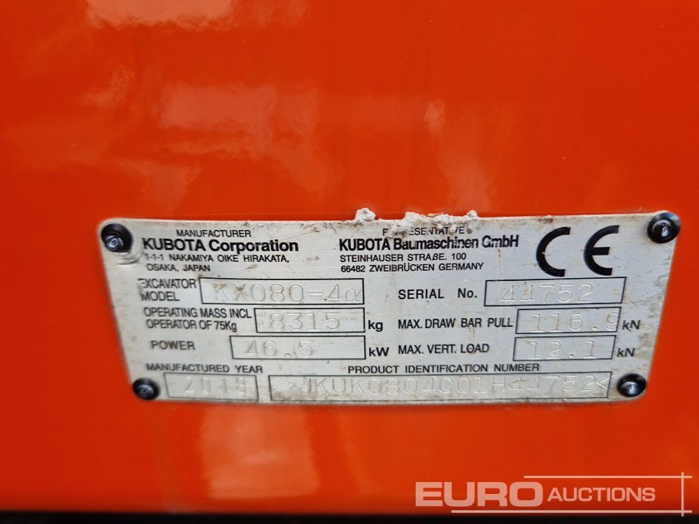 حفارة مُصَّغرة 2018 Kubota KX080-4A: صورة 48