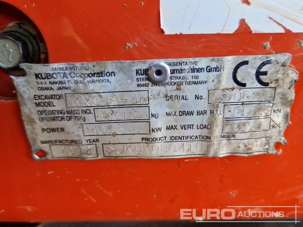 حفارة مُصَّغرة 2018 Kubota KX080-4A: صورة 49
