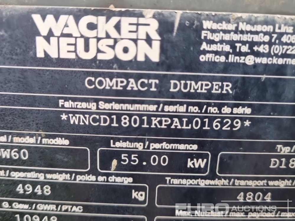 شاحنة قلابة صغيرة 2018 Wacker Neuson DW60: صورة 35 شاحنة قلابة صغيرة 2018 Wacker Neuson DW60: صورة 35