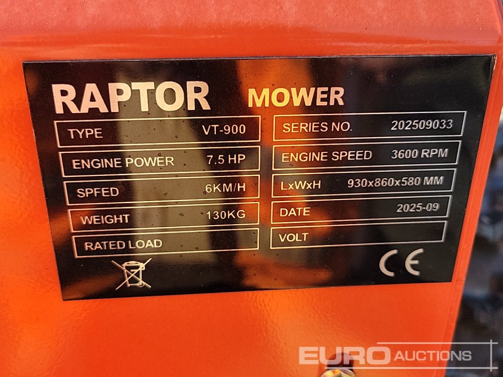 Unused 2025 Raptor VT900 - جزازة أعشاب الحدائق: صورة 1 Unused 2025 Raptor VT900 - جزازة أعشاب الحدائق: صورة 1
