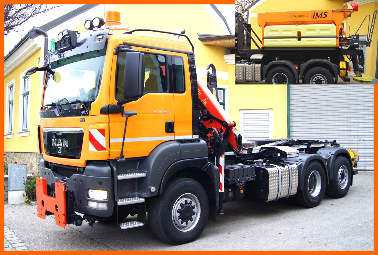 MAN TGS 28.400 BL 6x4-4/PK 12002 D/PALIFT/Winterdienst/Streuer/Pflug - شاحنة ذات خطاف, شاحنة كرين: صورة 1 MAN TGS 28.400 BL 6x4-4/PK 12002 D/PALIFT/Winterdienst/Streuer/Pflug - شاحنة ذات خطاف, شاحنة كرين: صورة 1