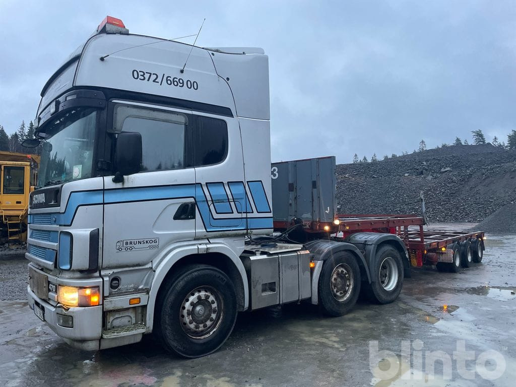 SCANIA R124LA6X2/4 NA med trailer - وحدة جر, نصف مقطورة مسطحة: صورة 1 SCANIA R124LA6X2/4 NA med trailer - وحدة جر, نصف مقطورة مسطحة: صورة 1